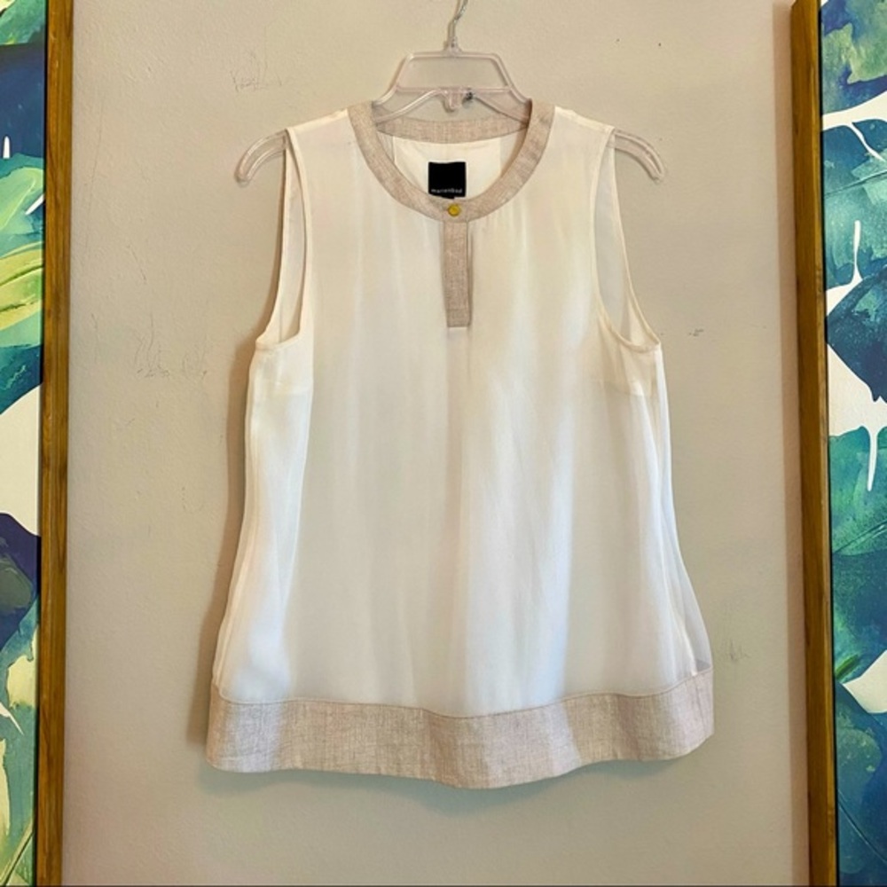 Marienbad Silk Sleeveless Beige + Tan Blouse | 8 Medium
